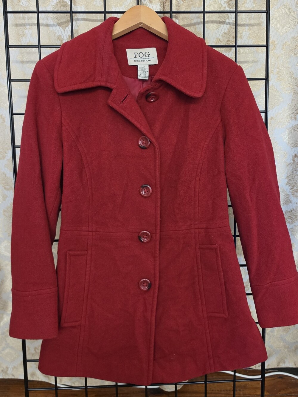 London Fog Red Wool Blend Women's Button Front Coat